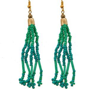 GOLD TONE GREEN FISH HOOK DANGLE EARRINGS